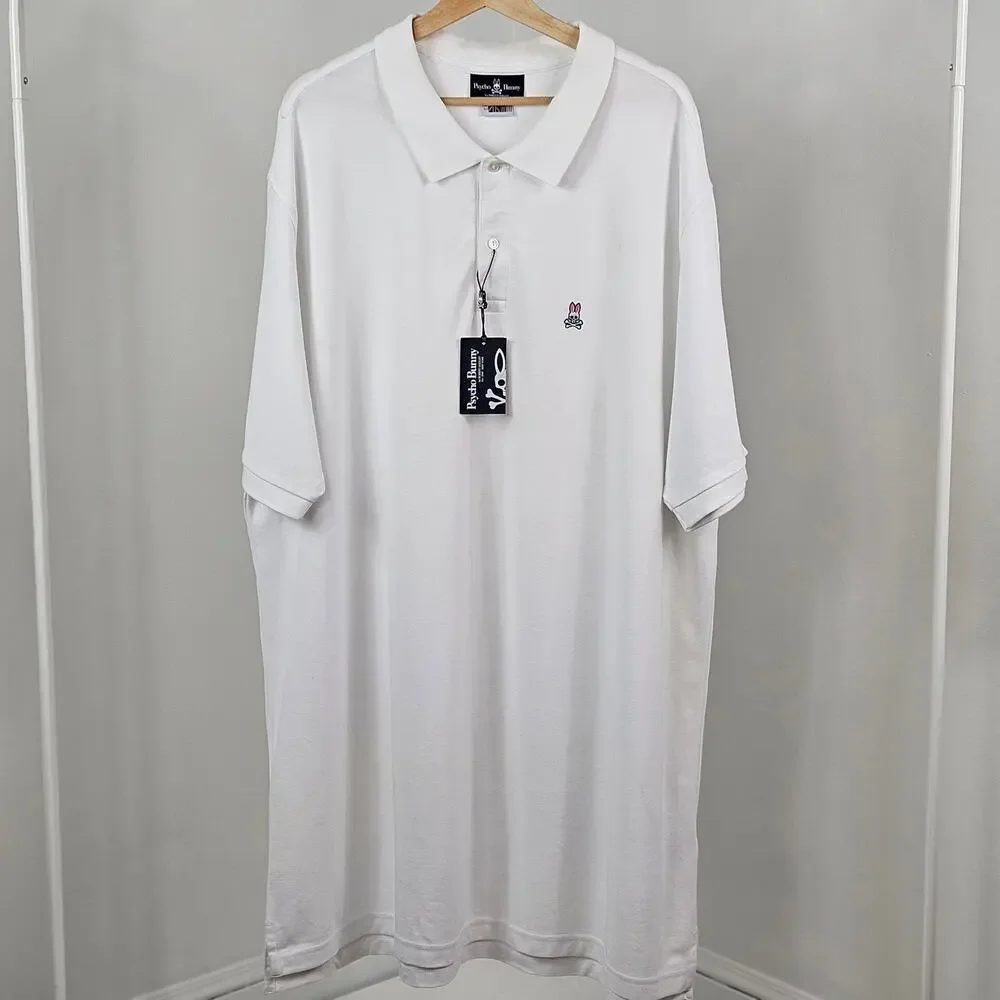 Psycho Bunny Big and Tall‎ Classic White Polo | Men's 4XLT | MULTIPLE STAINS